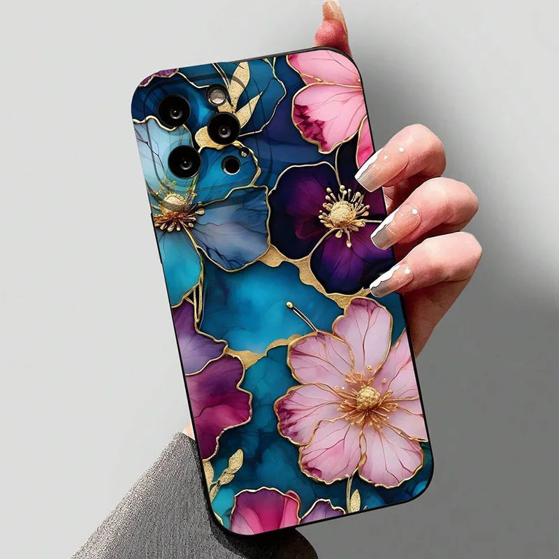 Vintage Floral Pattern Soft TPU Phone Case For IPhone 16 Pro Max 18 17 Air 16E 15 14 13 11 12 Mini XS X XR 7 8 Plus Matte Cover