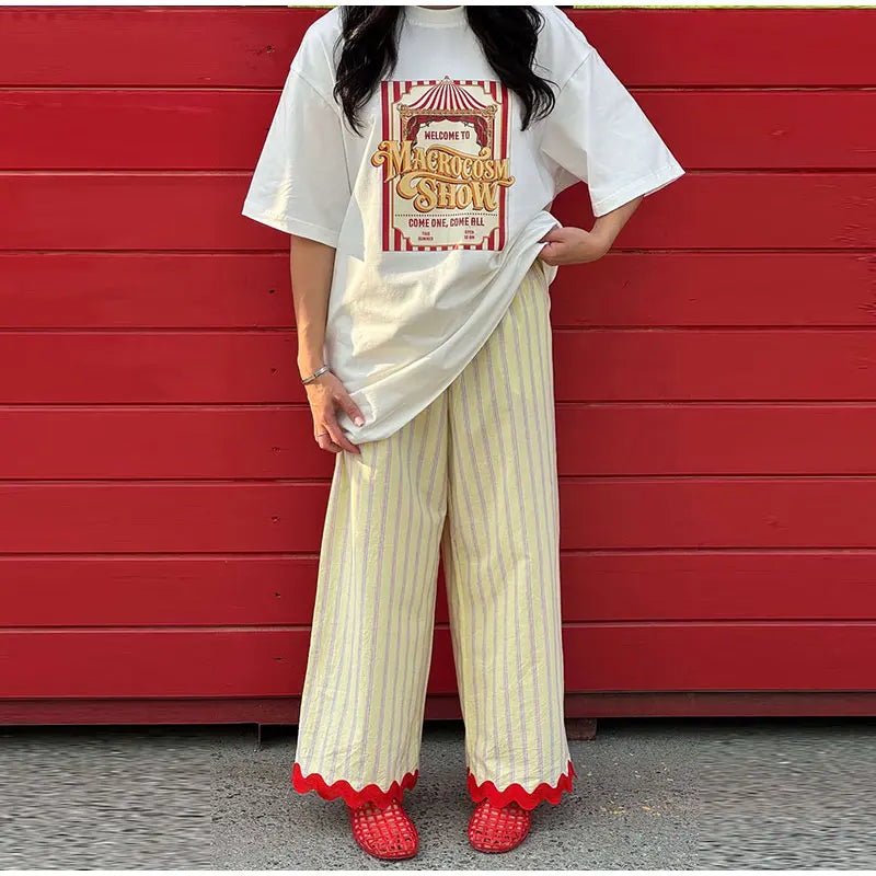 Striped Women's Trousers Low Waist Tie Casual Pants Vertical Stripe Floor Length Pants Daily Fashion Wear 2026 Collection