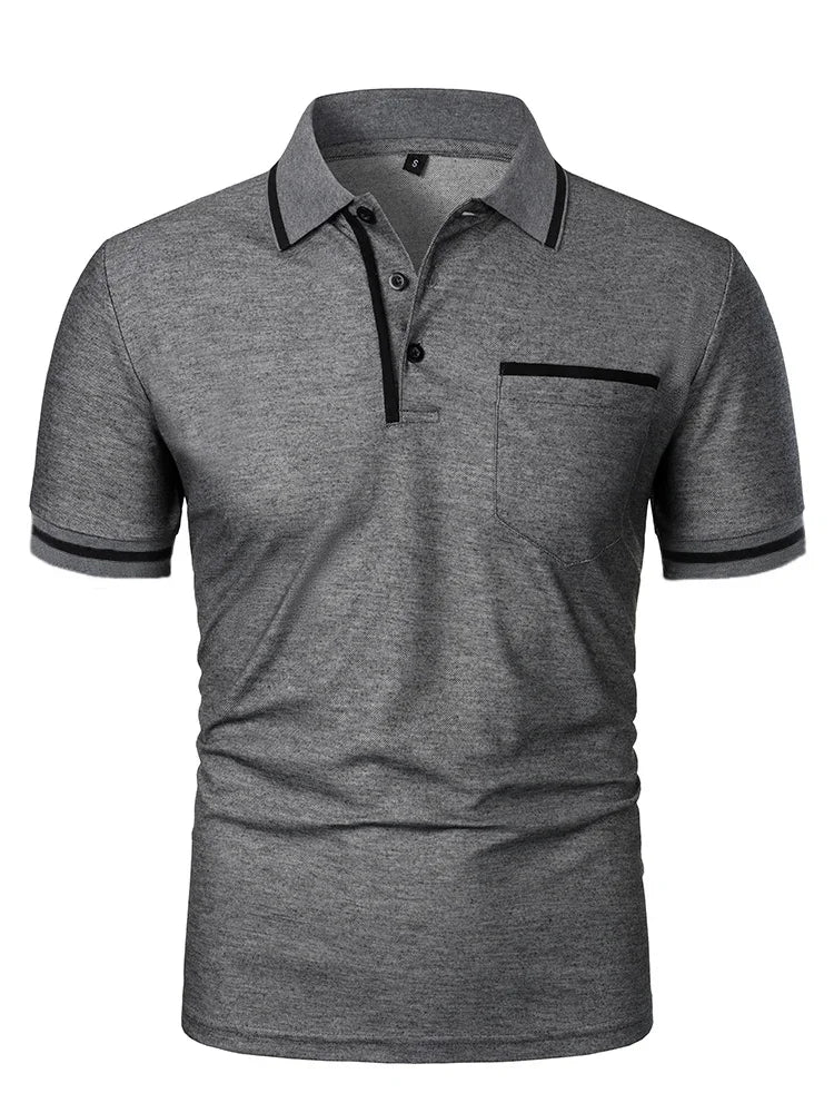 Fashionable men's casual solid-color short-sleeved top, men's lapel short-sleeved T-shirt, casual and fashionable solid-color sh