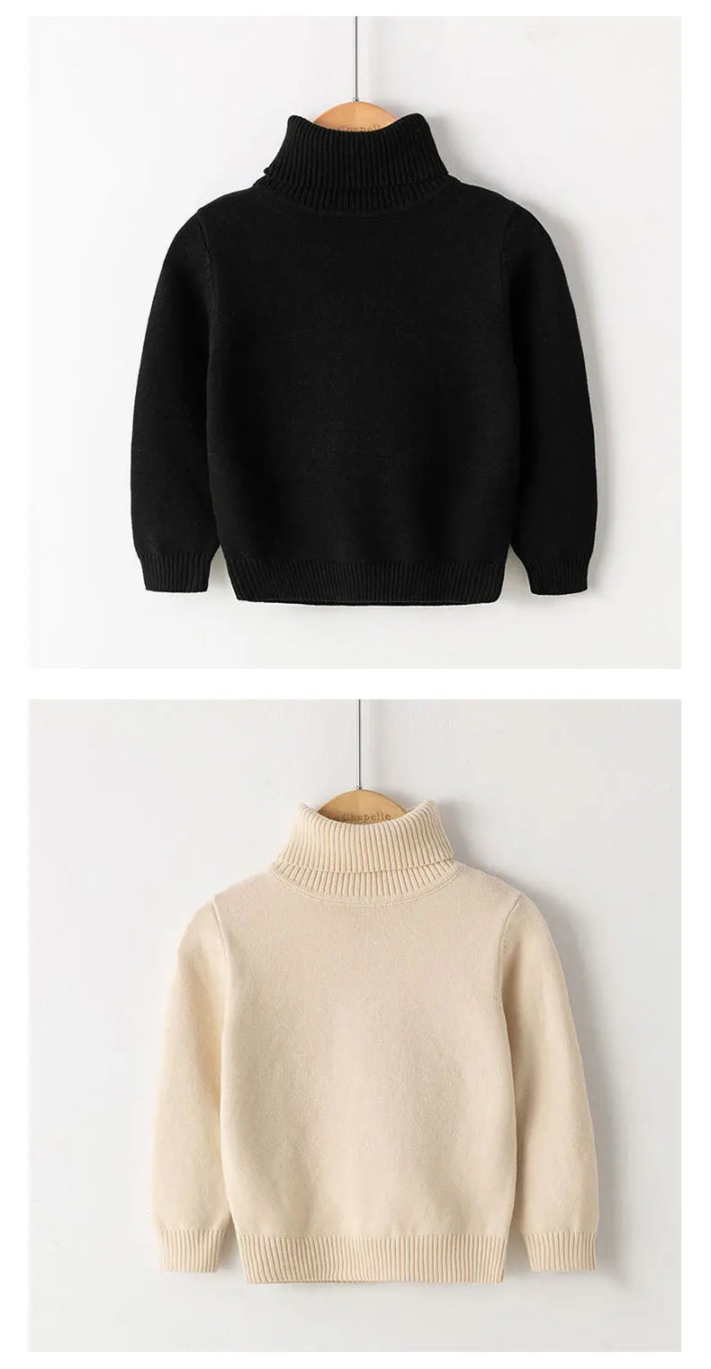 New Autumn Winter Children's Cotton Sweater Full Sleeve Turtleneck Knitwear Baby Boys Girls Clothing Warm Soft Jumper Pullovers