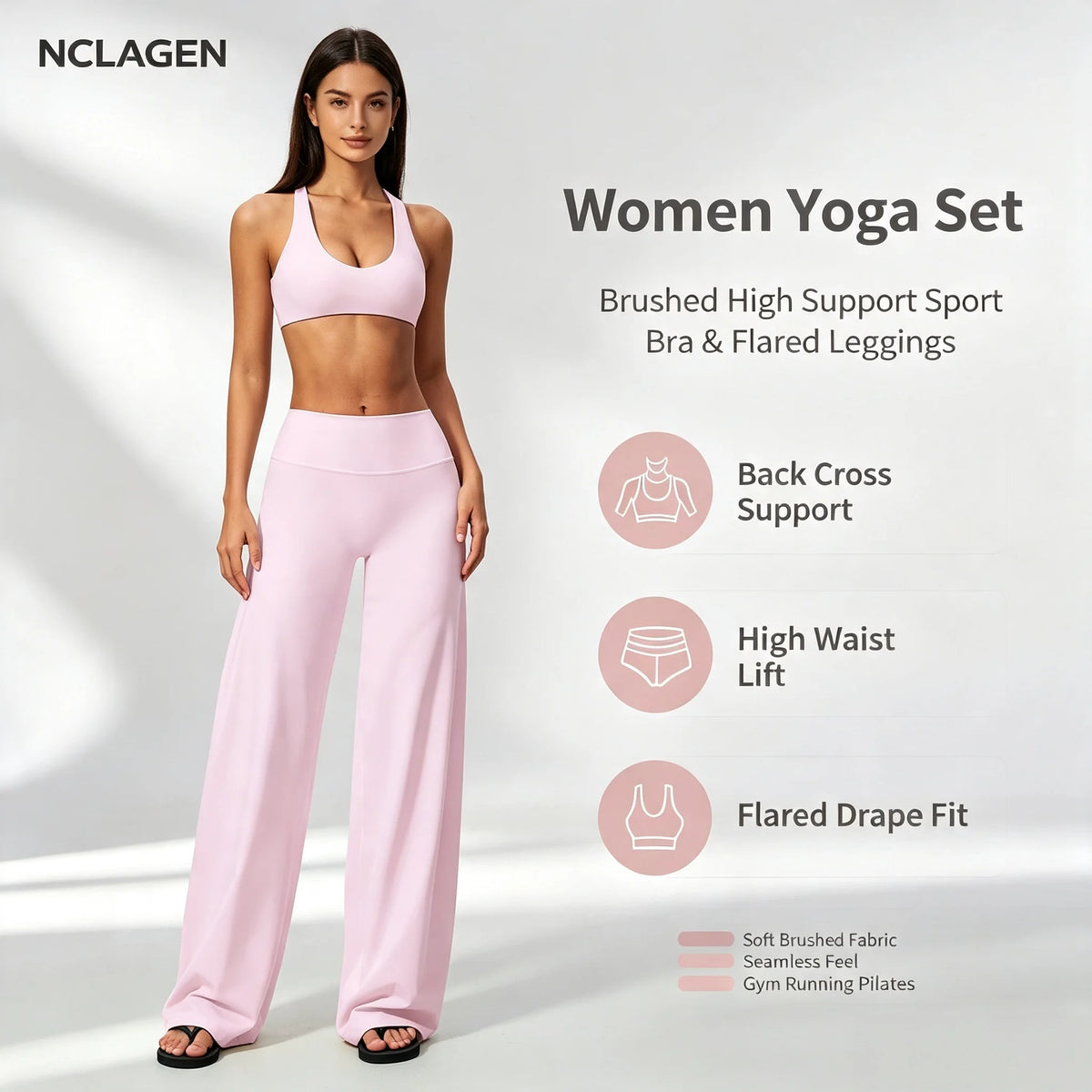 NCLAGEN Sport Bra Women High Support Fitness Brushed Underwear Back Cross Gym Clothes Training Yoga Top Pilates Workout Tank