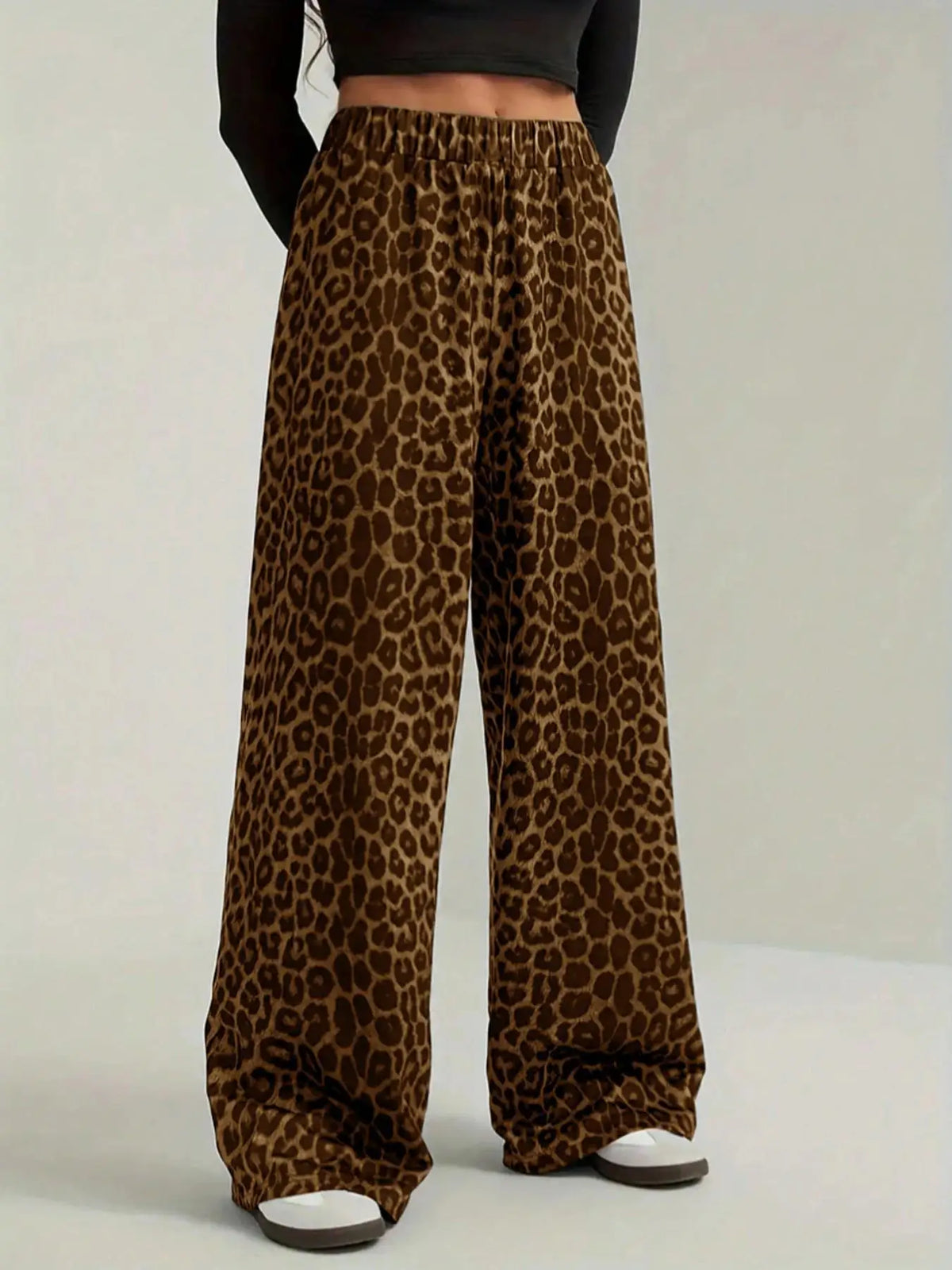 2026 New Leopard Print Pants Women Elasticity High Waist Loose Wide Leg Pants Women Fashion High Street Straight Casual Pants