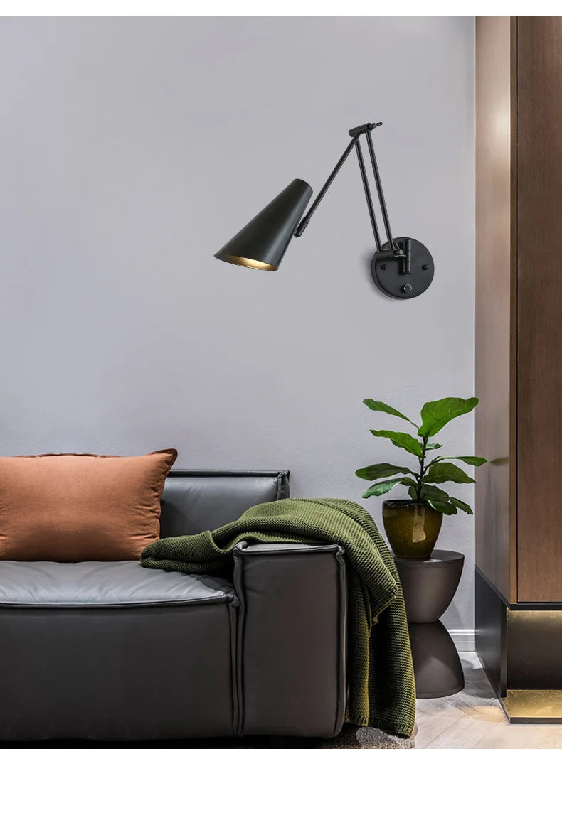 Led Dimmable Wall Lamp Bedroom Bedside Reading Light Folding Telescopic Switch Modern Creative Study Rocker Wall Light Fixture