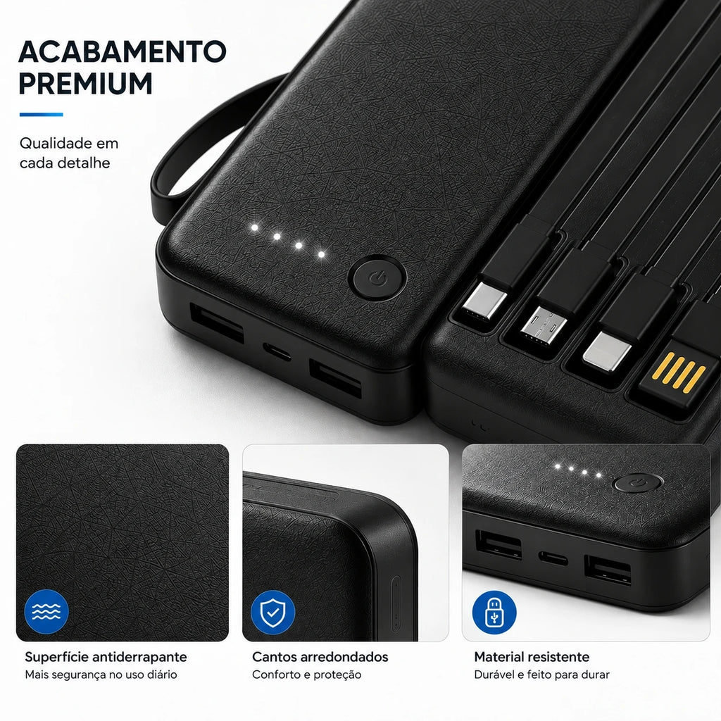 Power Bank 12000mAh E 26000mAh Carregador Rápido Portátil Com 4 Cabos USB Para Smartphone E Viagem