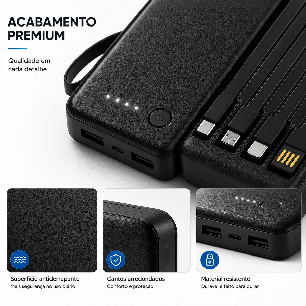 Power Bank 12000mAh E 26000mAh Carregador Rápido Portátil Com 4 Cabos USB Para Smartphone E Viagem