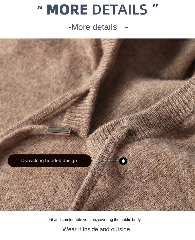 2025 Men's 100% Merino Pure Wool Knitted Hoodie Women's Style Large Size Autumn/Winter Warm Outdoor Sweater Solid Color Top YJ