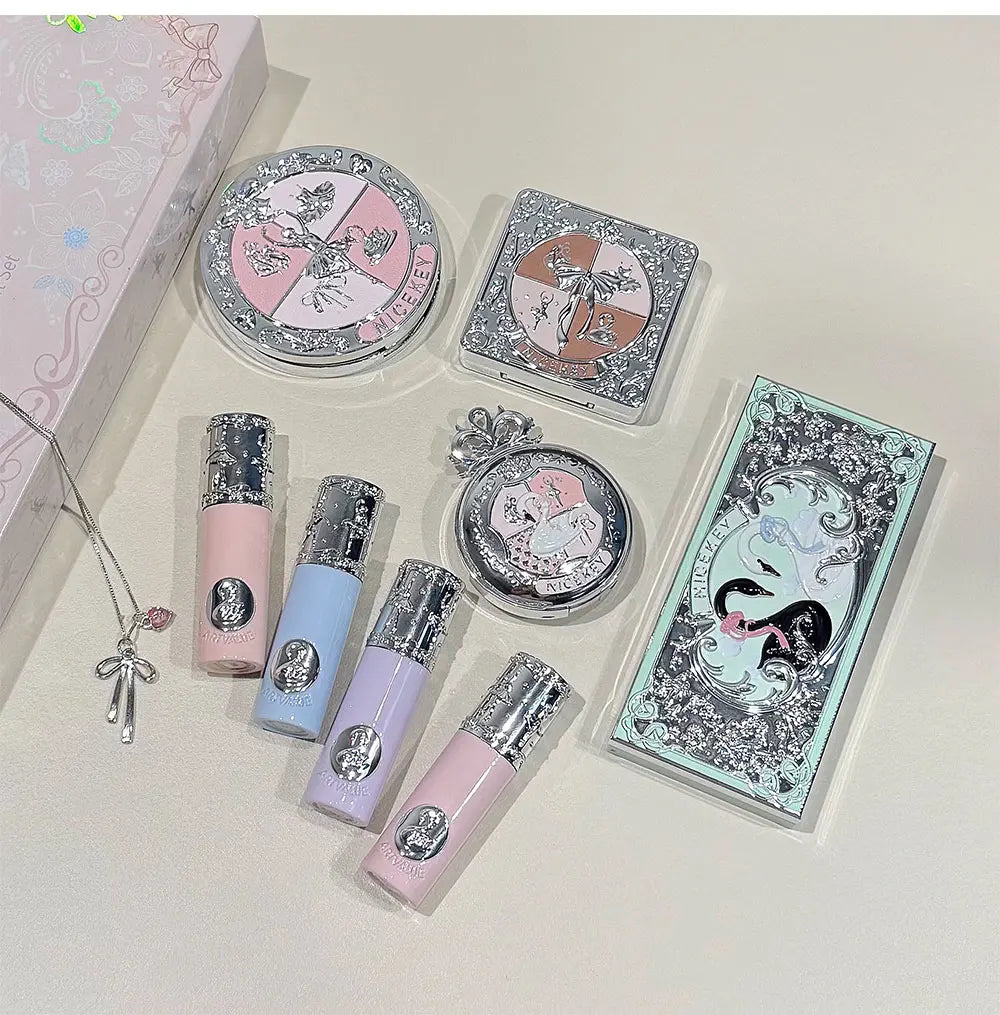 NICEKEY Face Makeup Sets Include 4 Lipgloss,1 Blush,1 Pressed Powder,1 Eyesshadow Palette,1 Contour Palette With Necklace Gift