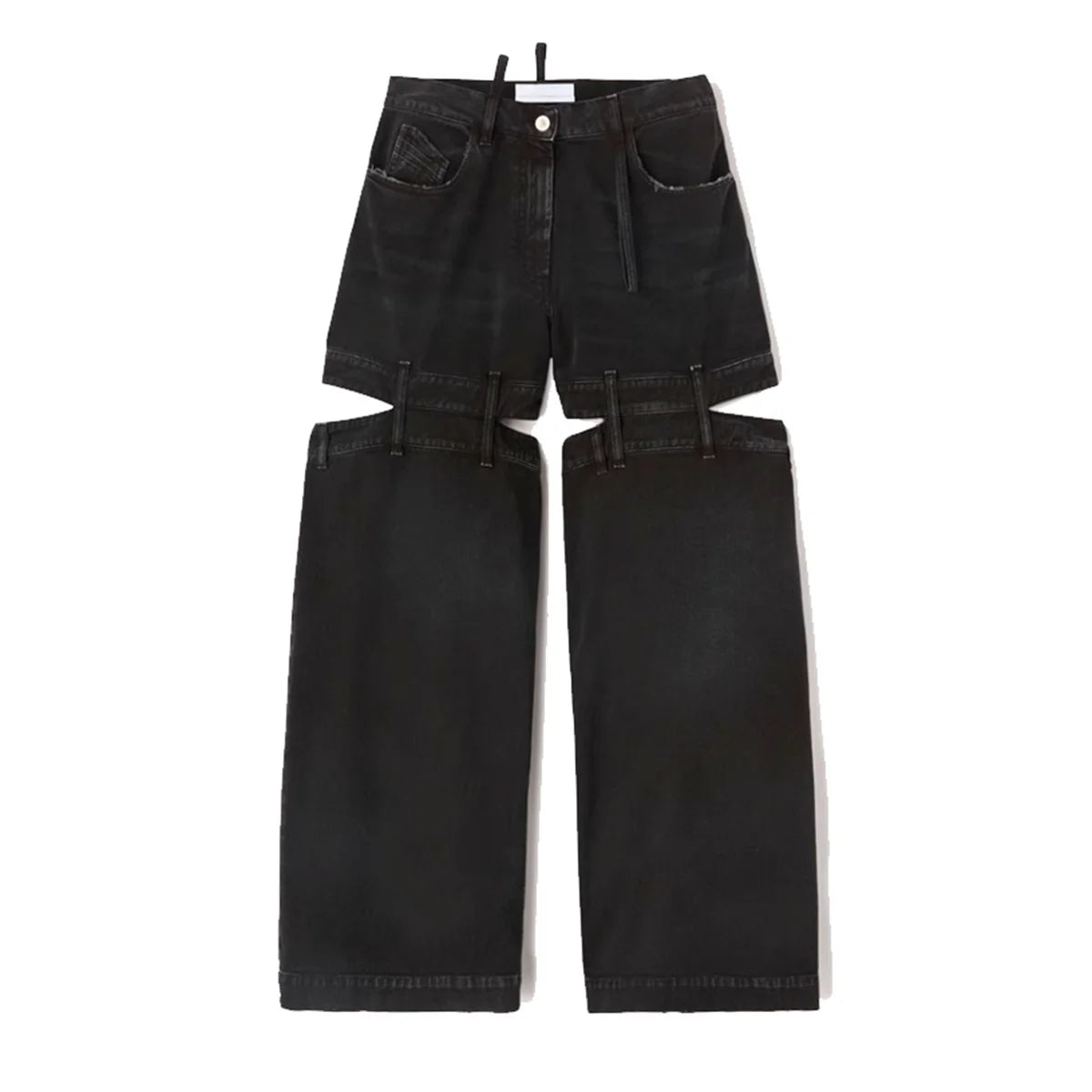Fashion Women's Denim Pants Loose Waist Zip Hollow Out Solid Color Wide-leg Floor-length Jeans Autumn 2023 New Tide