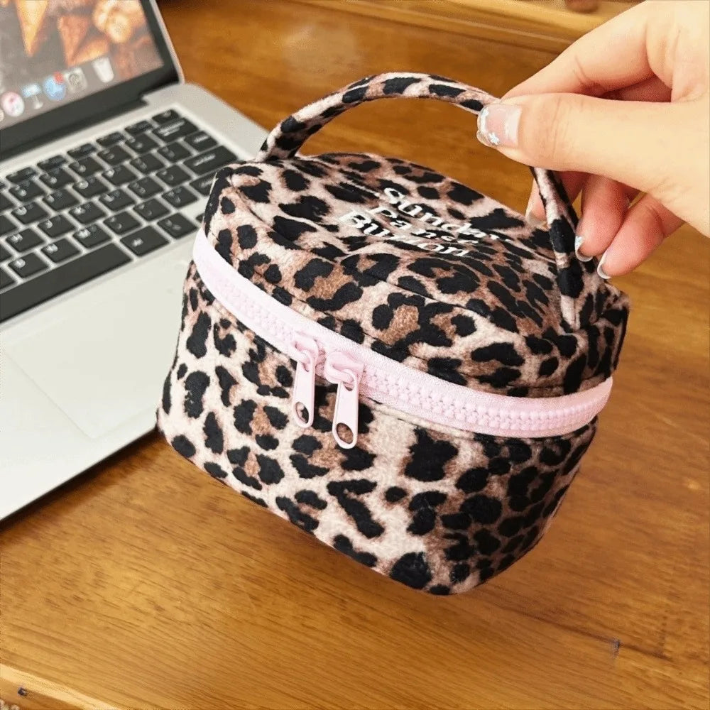 Multi-functional Leopard Print Square Storage Box Handheld Zipper Design Small Cosmetic Pouch Storage Case Home Travel