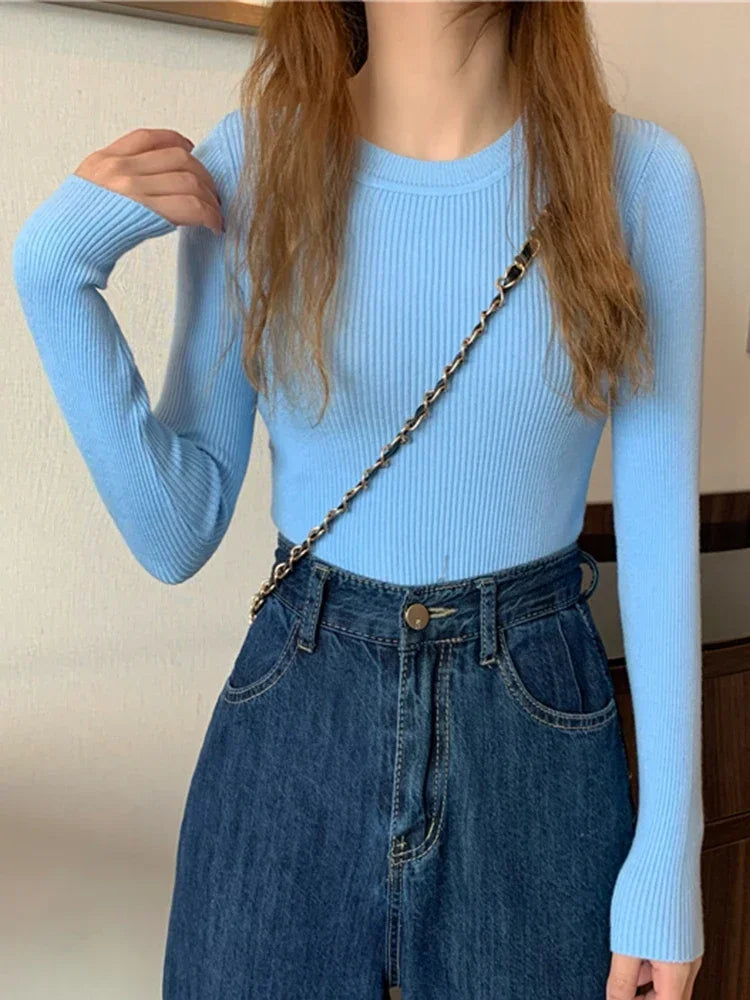 2026 Basic Tops Women Sweater Autumn Winter Long Sleeve Pullover Fashion O-neck Elastic Female Winter Solid Knitted Jumper