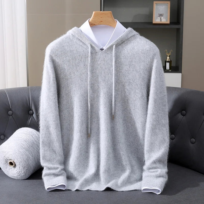LHZSYY 100% Pure Mink Cashmere Hooded Sweater Men's Hooded Knitted Pullover Business Casual Loose Hoodie Autumn Bottoming Shirt