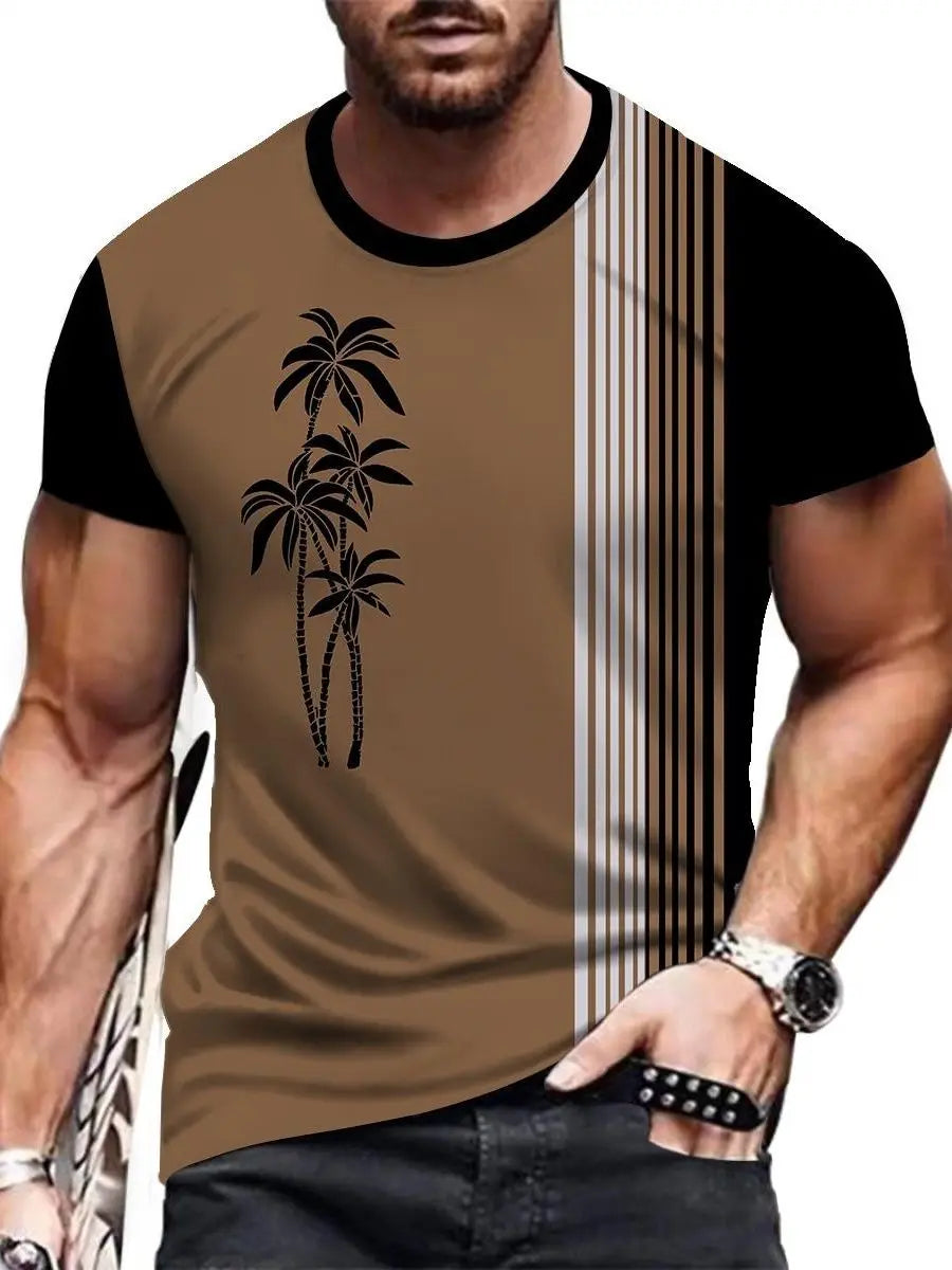 Coconut Tree 3D Print Hawaiian T-Shirts Men Women Round Neck Short Sleeve T Shirt Oversized Street Tee Street Top Men's Clothing