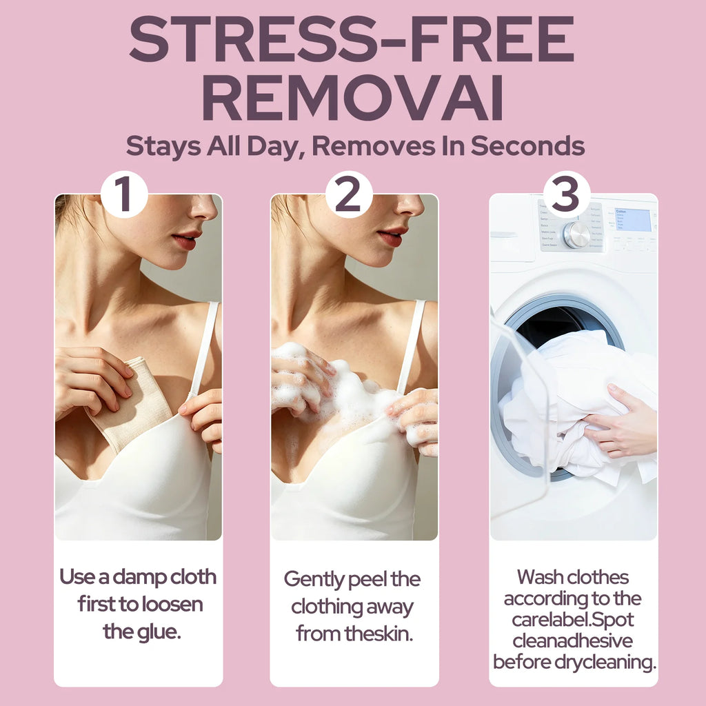 Liquid body adhesive roll-on glue for strapless dresses and work shirts, all-day adhesion — sweat-proof and quick-drying.