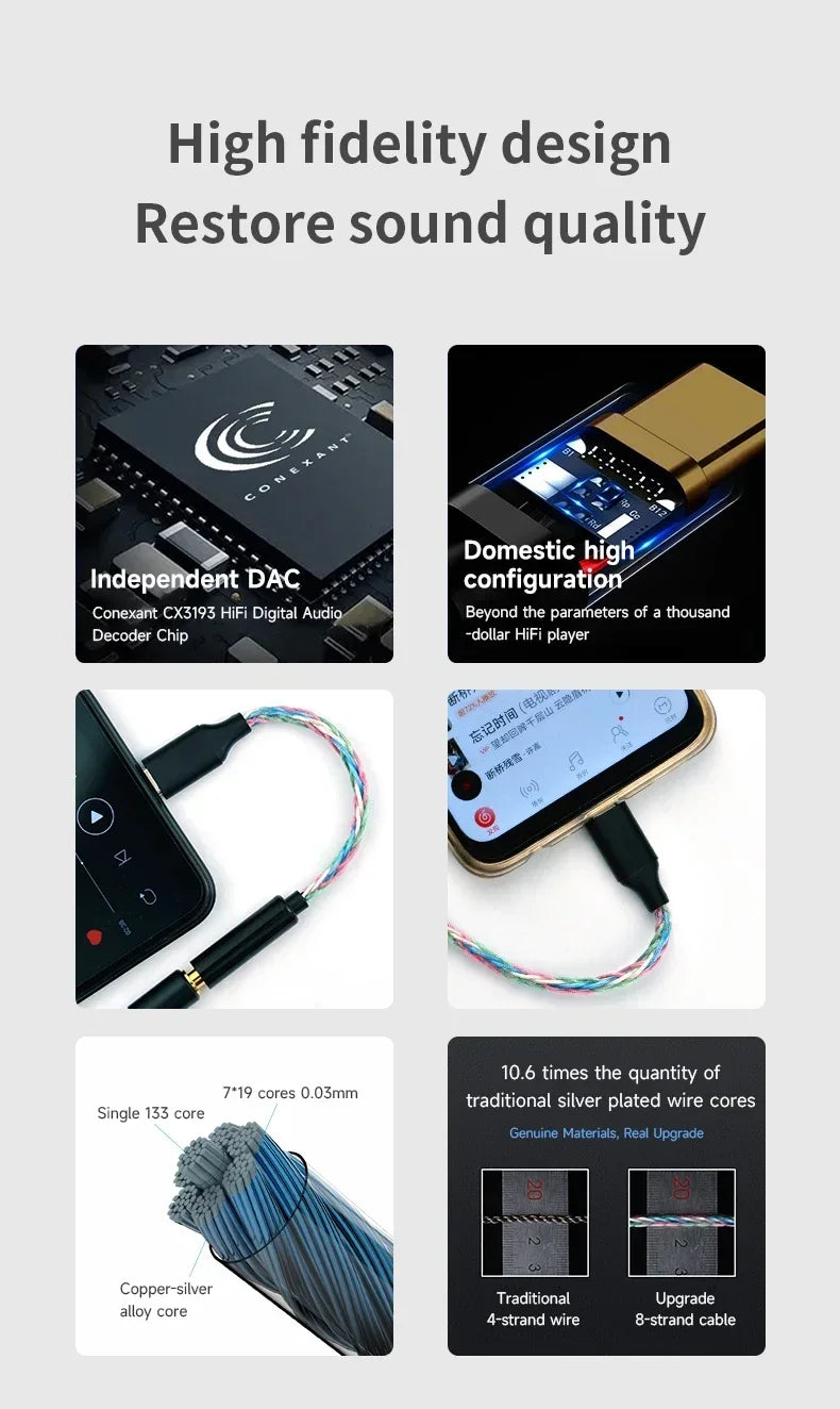 Y01 Type-C Lightning to 3.5/4.4mm HIFI Earphone Amplifie Digital Decoder Cable OTG DAC Chip CX31993 CX31988 C100 Adapter