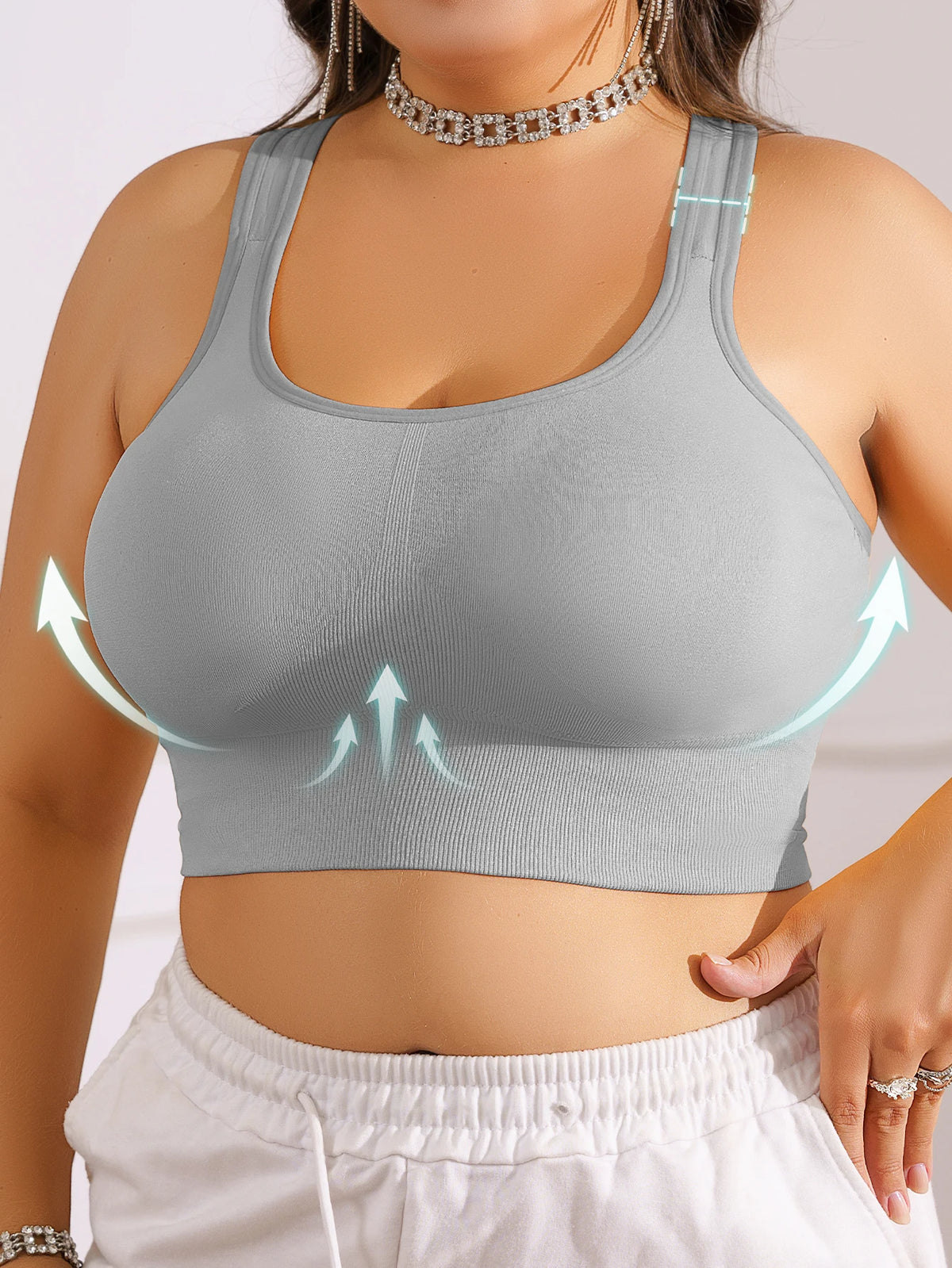 Women's Plus Size Sports Bra, Removable Pads Breathable Gym Running Yoga Vest, Anti-Sag Support Workout Tank Top, 10 Colors