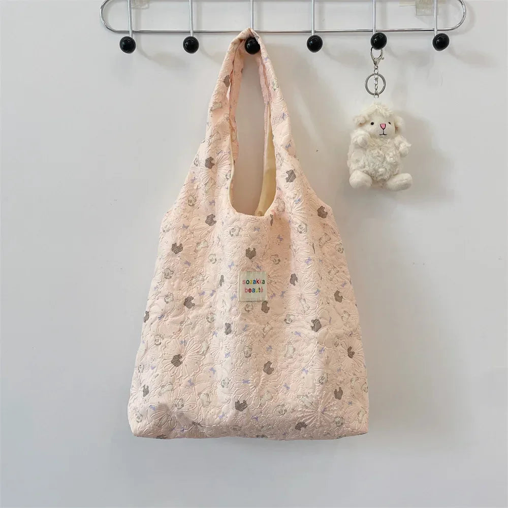 Female Tote Shopping Bag Eco Handbag Reusable Grocery Shopper Purse Korean Women Sweet Cartoon Shoulder Bag Books Pouch