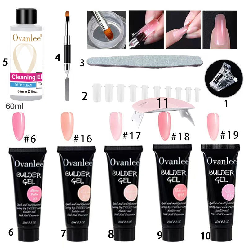 Ovanlee Polygel Nail Builder Kit with Mini UV/LED Lamp
