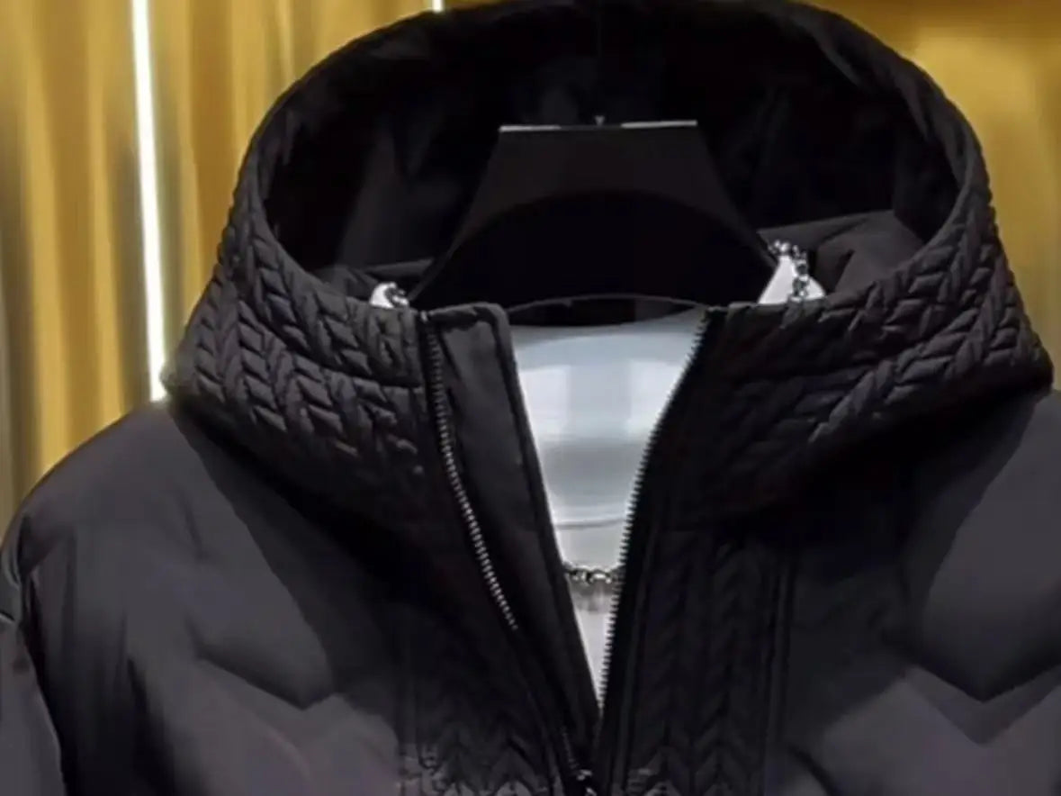 Men's Autumn Winter Hooded Coat Patchwork Cotton Jacket Fashion Versatile Warm Parkas with Wheat Spike Design