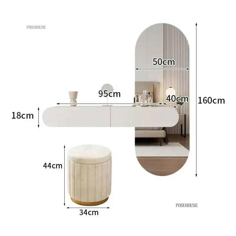 Off-white Hanging Dressing Table Minimalist Wall Mounted Vanity Unit with Mirror Bedroom Furniture Modern Design