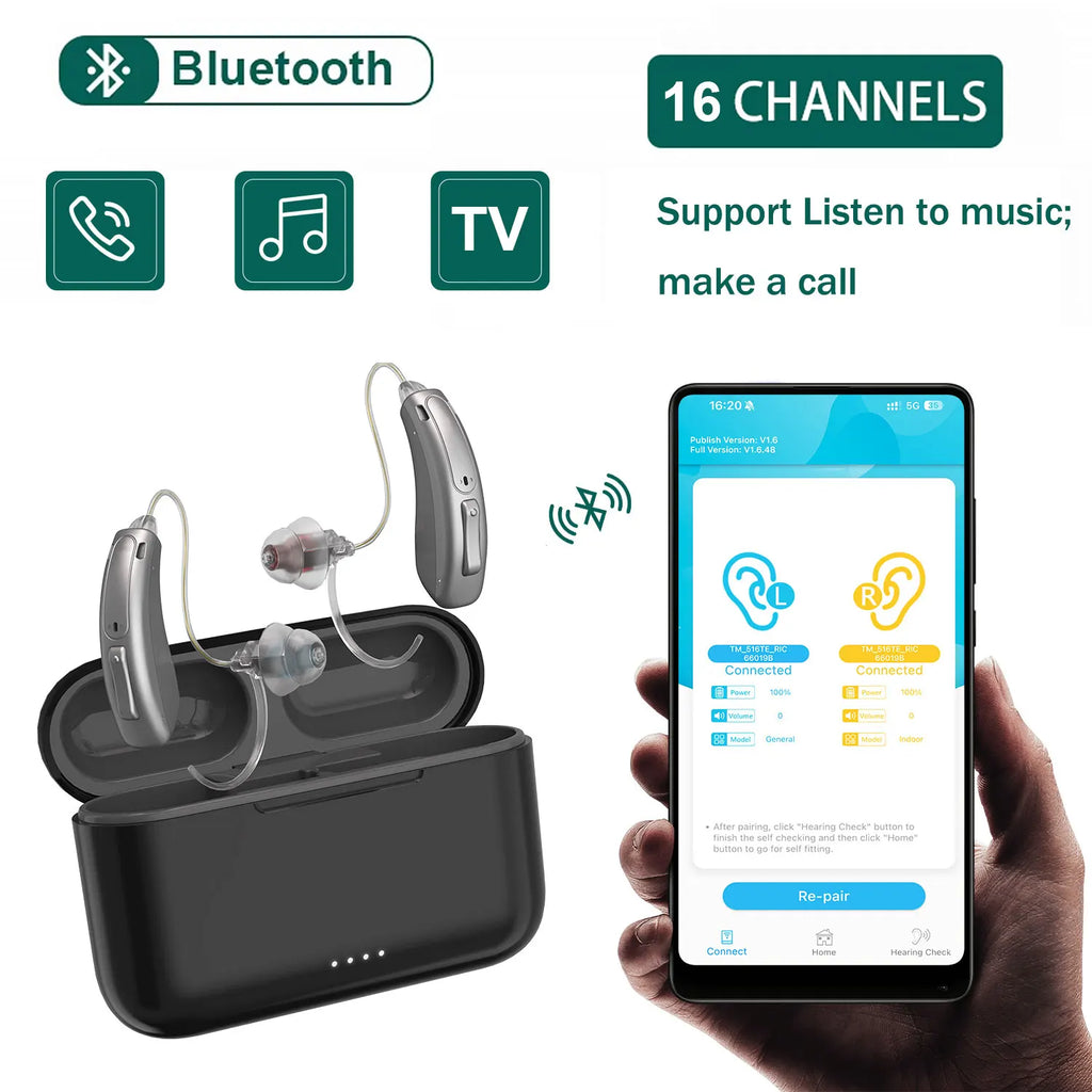Rechargeable Hearing Aids for Deafness Elderly Digital Hearing Aid Sound Amplifier High Power Smart Noise Reductions Audifonos