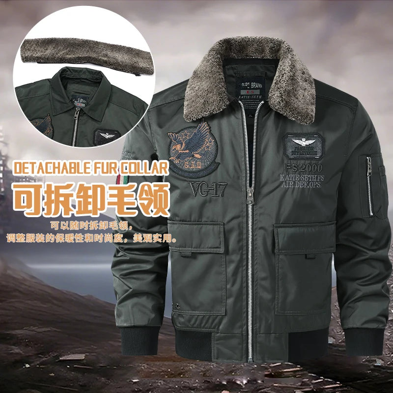 Military Air Force Flight  Bomber Jacket Men Fashion Aviator fur colloar Jacket New In Outerwears Autumn winter Jackets For Men