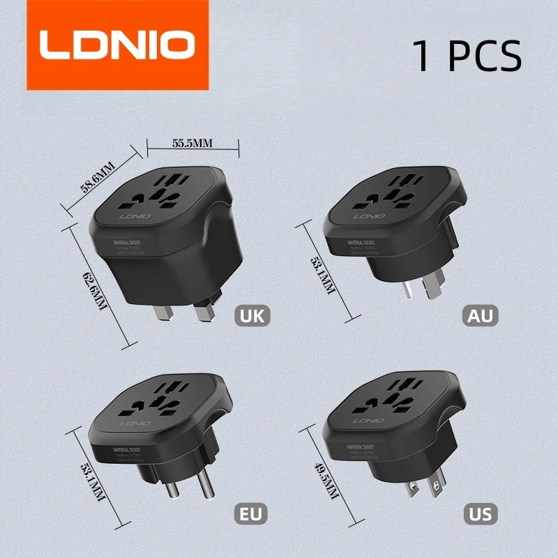 LDNIO UK EU US AU All In One Worldwide Power Socket Travel Converter Universal Travel Adapter 2500W Multi Plug Australian CN KR