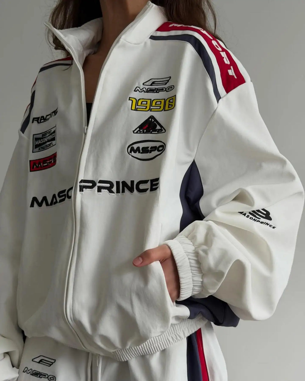 Vintage Motorcycle Clothing Men Women Street Bomber Sports Jacket Hip Hop American Letter Embroidery Jogging Pants 2-piece Set