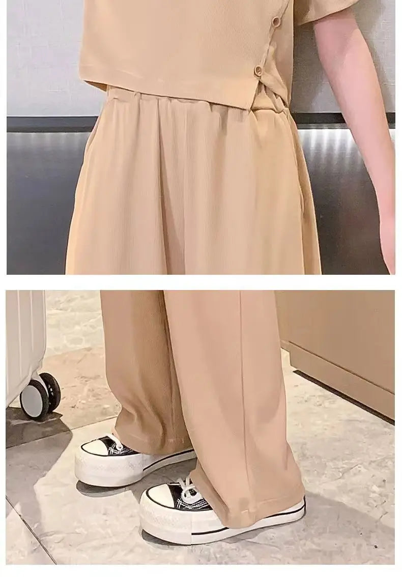 Summer 2026 Girls Clothes Sets Kids Short Sleeve Casual T-Shirts + Loose Pants 2PCS Children Clothing Suits Teen 6 8 10 12 14 Y