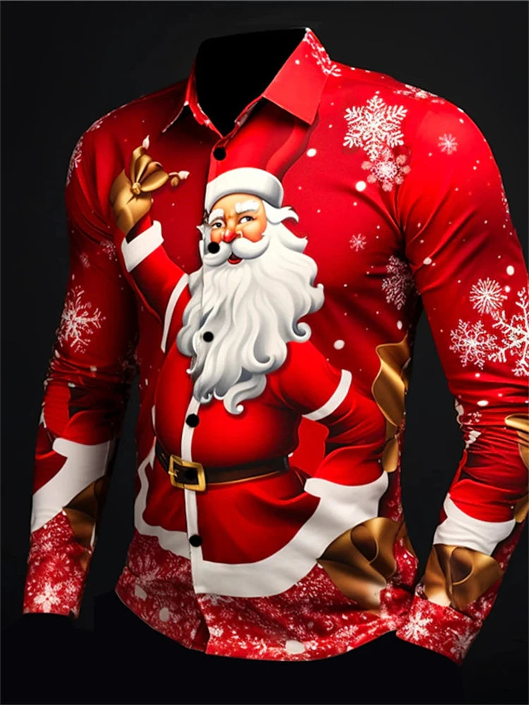 Gift Christmas Tree Print Men's Long Sleeve Shirt Urban Street Men's Fashion Christmas Shirt Autumn And Winter Casual Mens Shirt