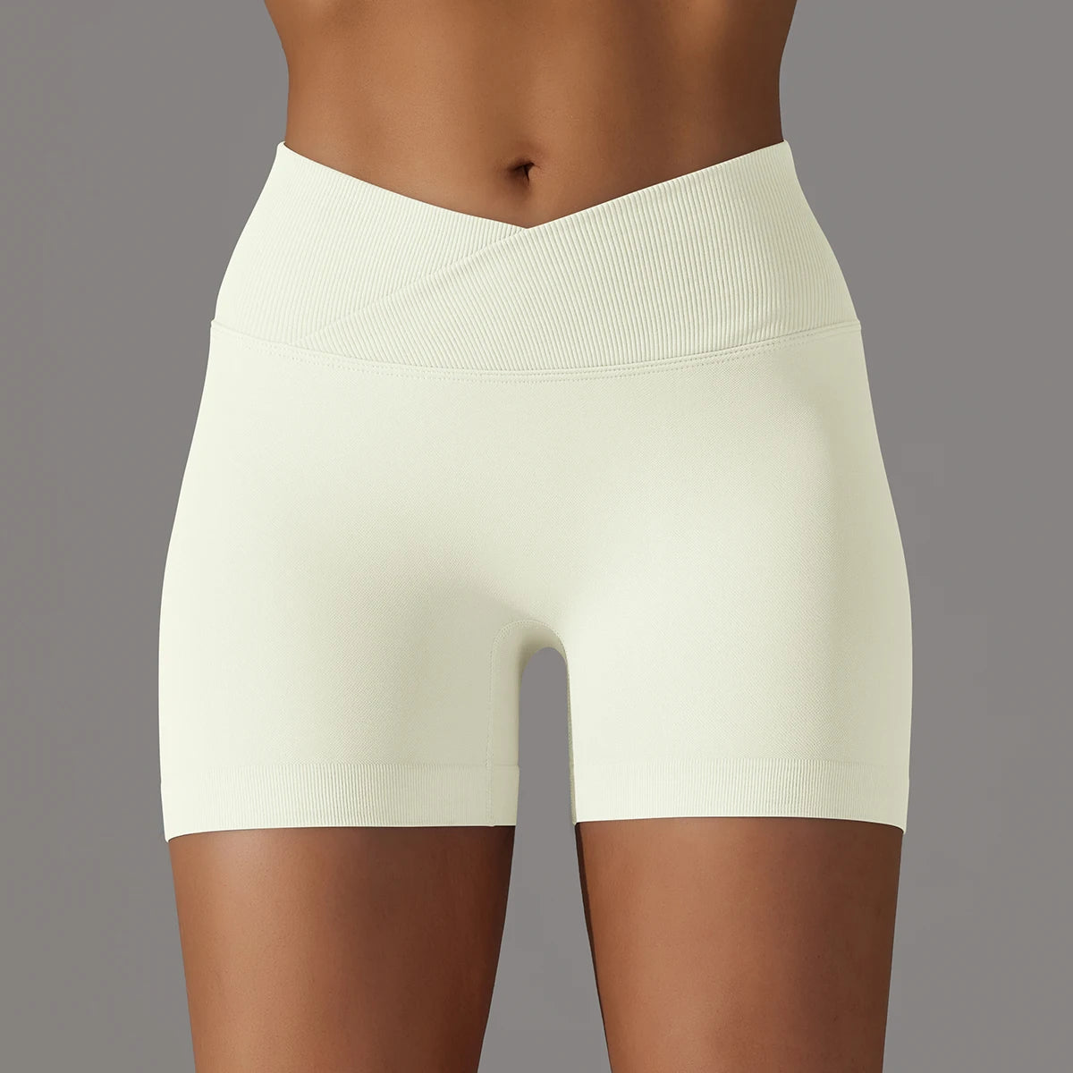 Women's Sporty Shorts with Cross-Waistband, yoga Shorts, for Gym Workout, Running, Hip-Enhancing, High-Waisted yoga Shorts.