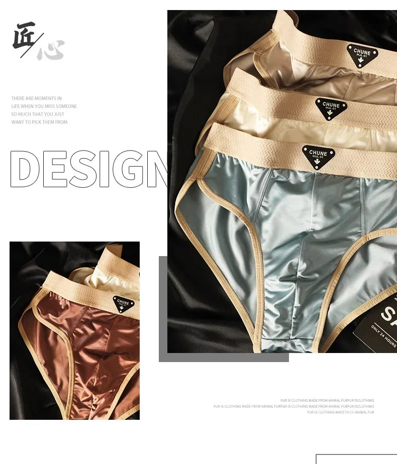 Men's Briefs Ice Silk Satin-like Briefs Men's Underpants Summer Breathable Quick Drying Panties Sexy U Pouch Underwear