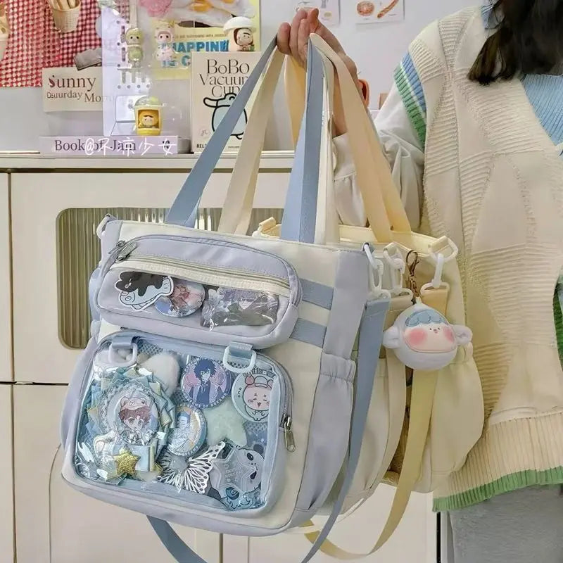 JIAERDI Transparent Blue Ita Bag Handbag Women Anime Portable Large Capacity Shoulder Tote Bag Female Nylon Crossbody Bags Girls