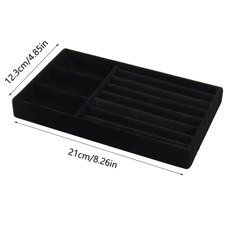 Black Jewelry Organizer Velvet Jewelry Storage Tray Display Ring Bracelet Necklace Storage Box Showcase Drawer