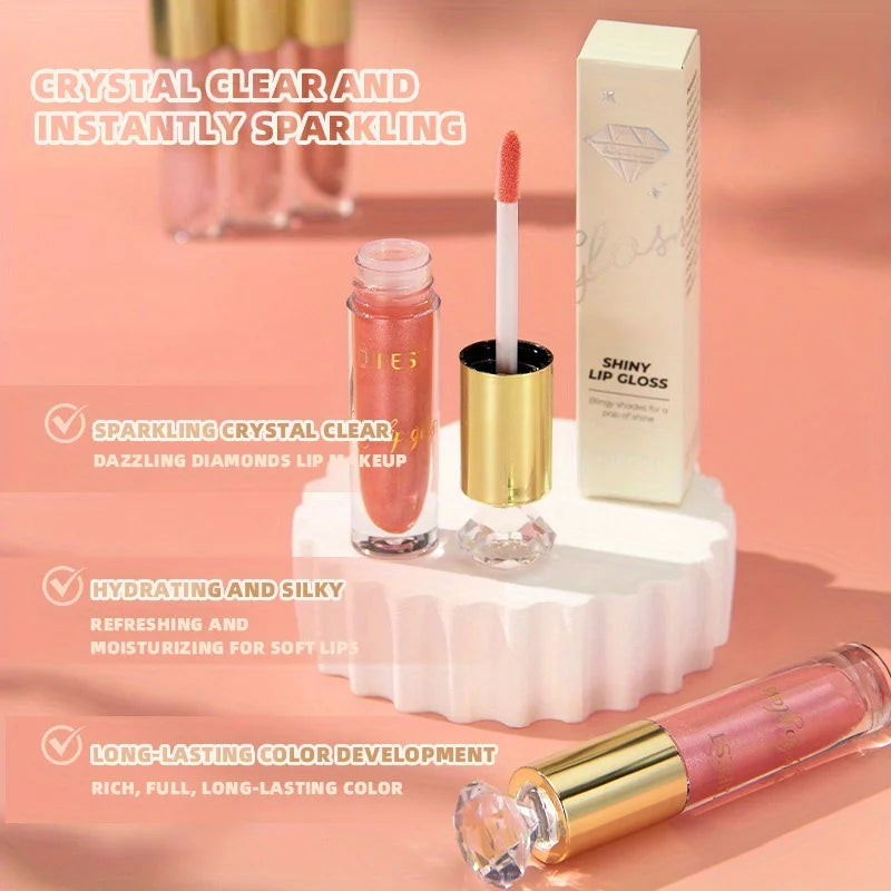 Shiny lip gloss, sparkling crystal, water-permeable and long-lasting color rendering, light and rich