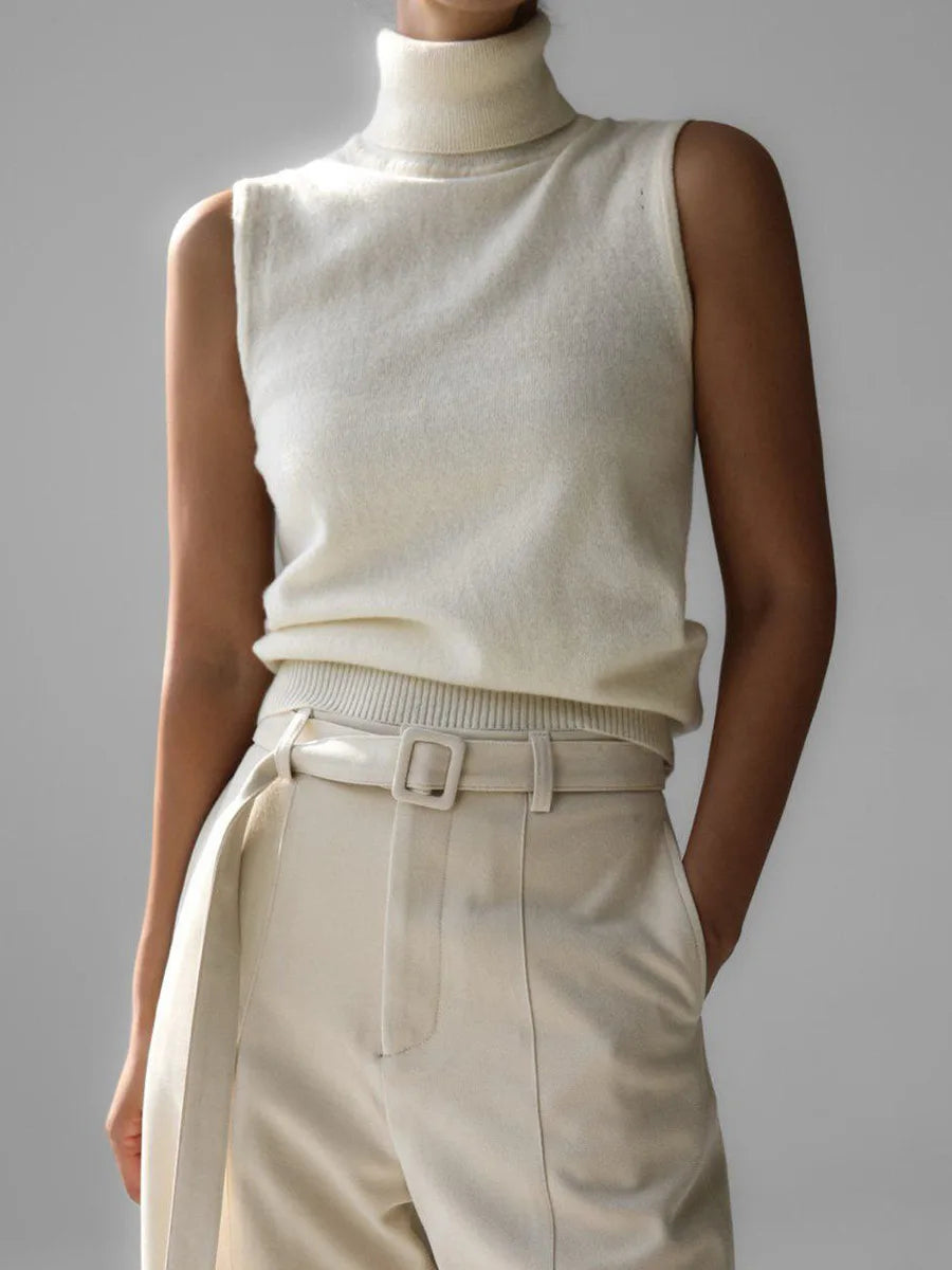 White Turtleneck Knitted Sleeveless Sweater For Women Elegant Knit Warm Tank Tops Sweaters Autumn Clothing Brown Blue Gray Red