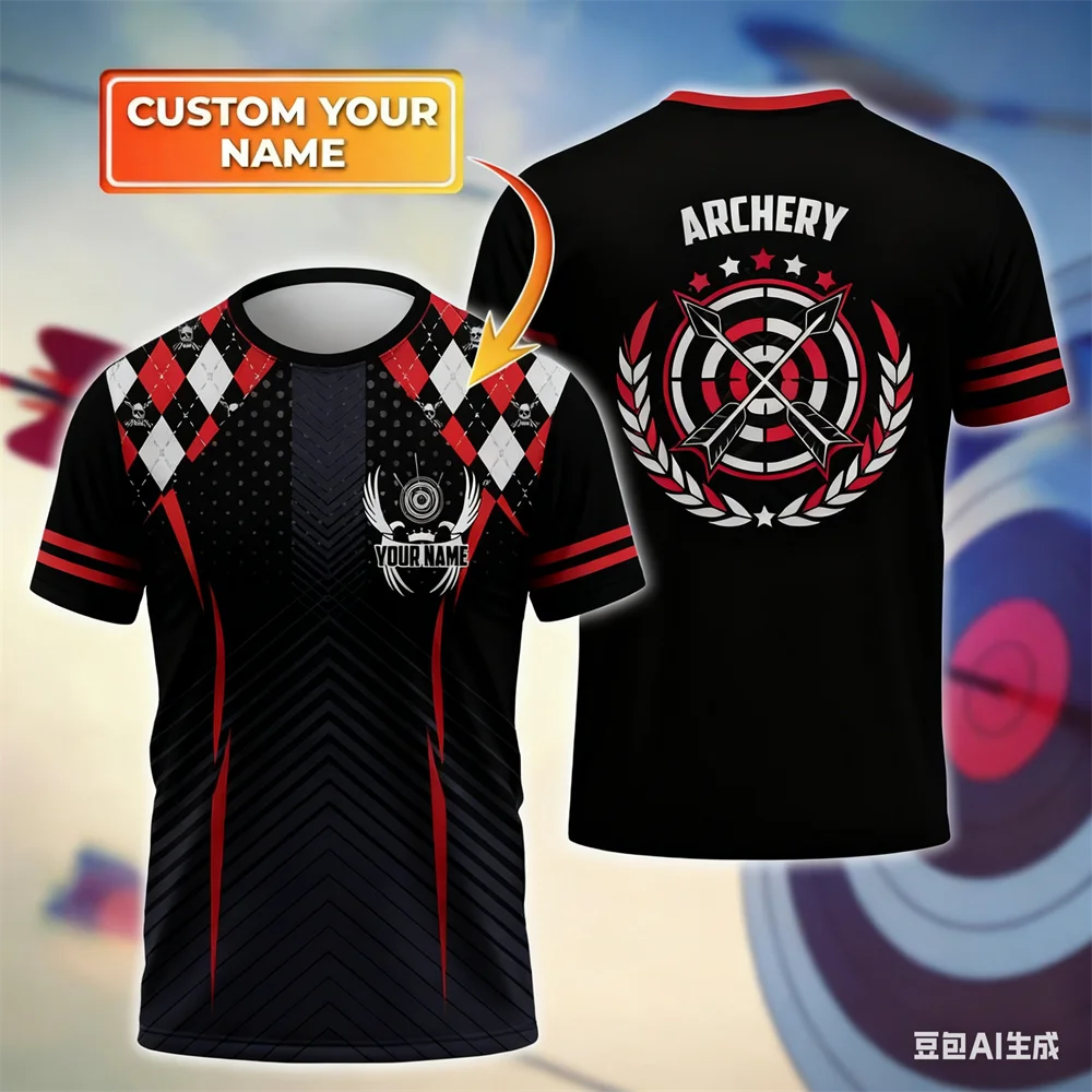 Funny 3D Printing Men's T-Shirts Fashion Personalized Name Short Sleeve Tees Casual O-neck Loose Tops Archery Club Team Clothing