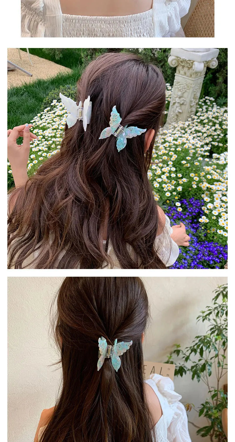 New Gradient Colorful Butterfly Hair Claw for Women French Retro Acetic Acid Hair Clip Fashion Headwear Hairpin Hair Accessories