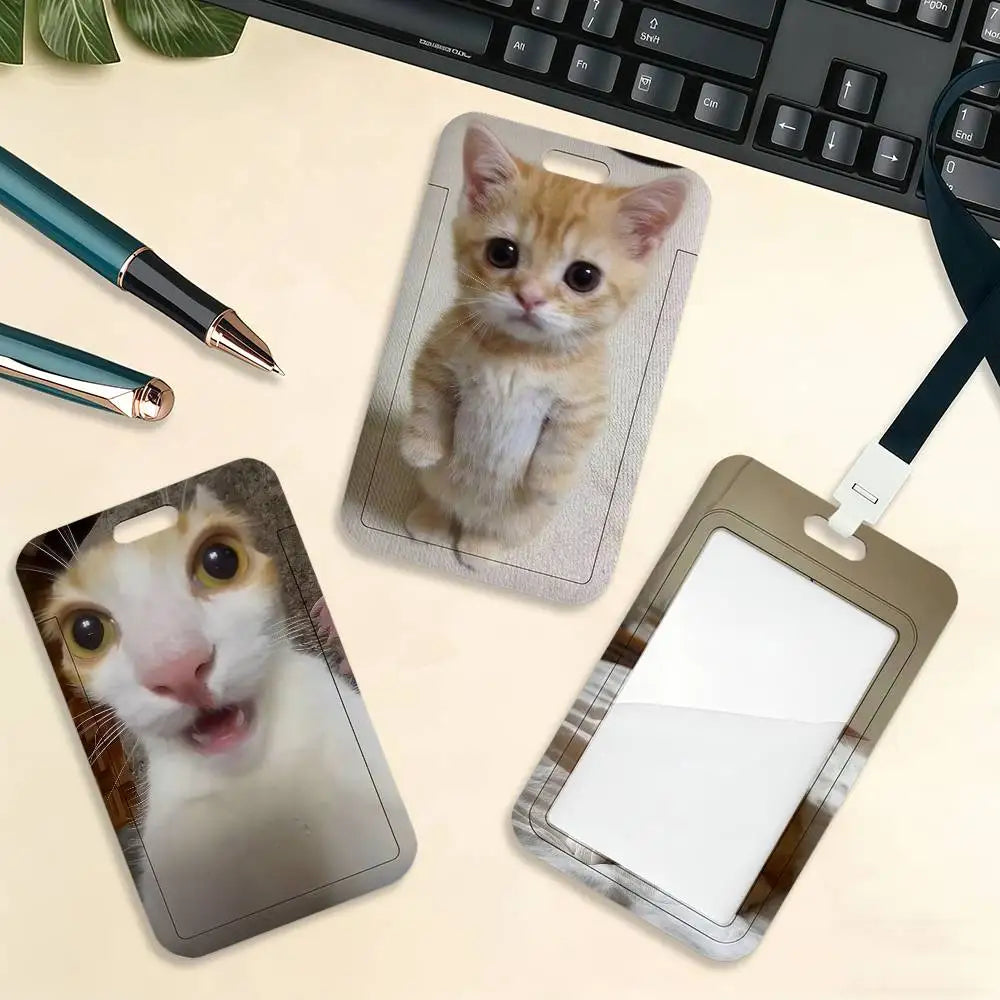 Kitty Cute Cat Meme Funny Card Holder Cardcase Bank Credit Student ID Subway Work Permit Badge Holder Door Card