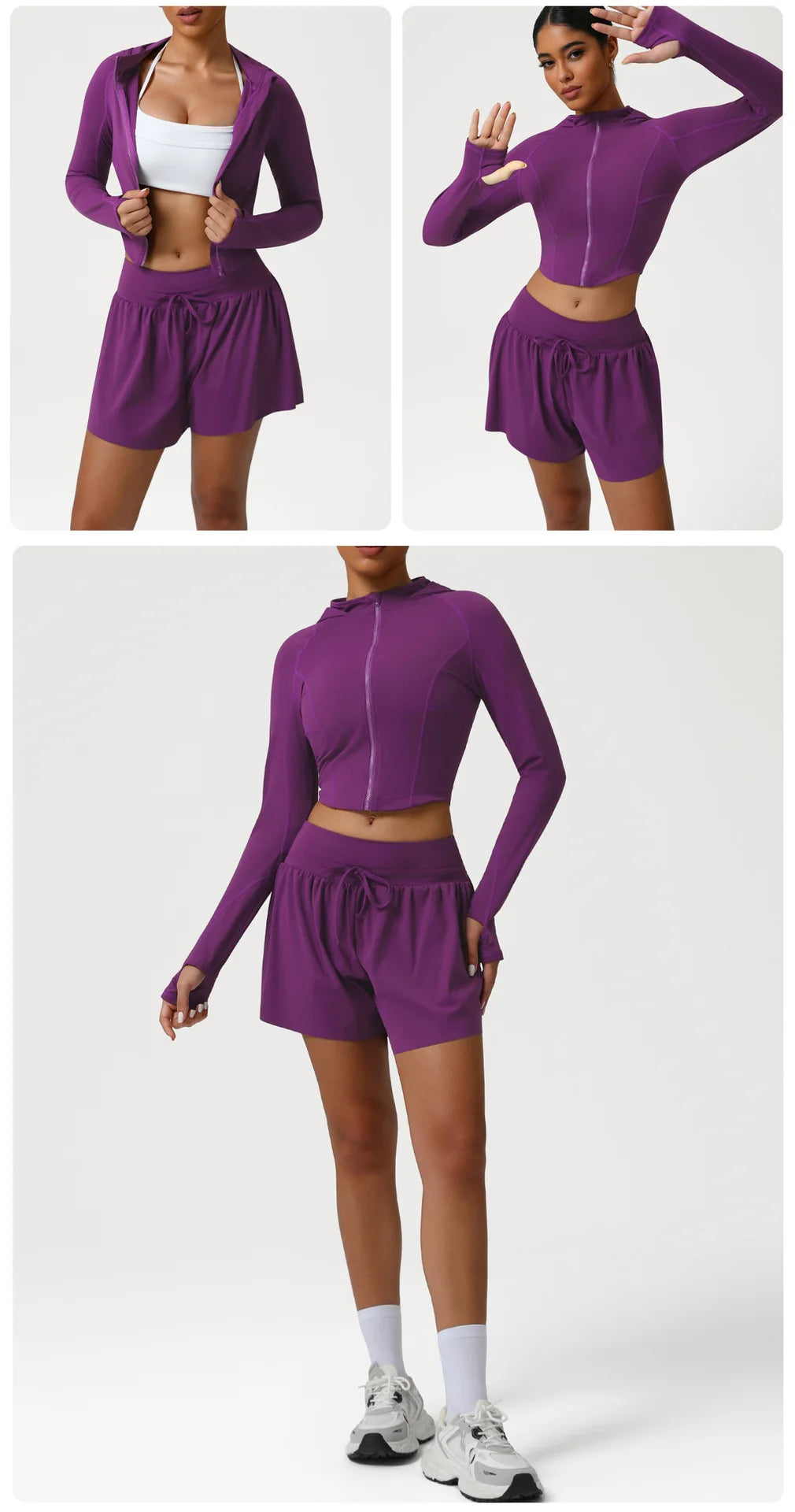 sm2544 Autumn Winter New Running Jacket Set Women's Tight Quick Drying Sports Fitness Jacket & High Waist Shorts 2 Piece Set