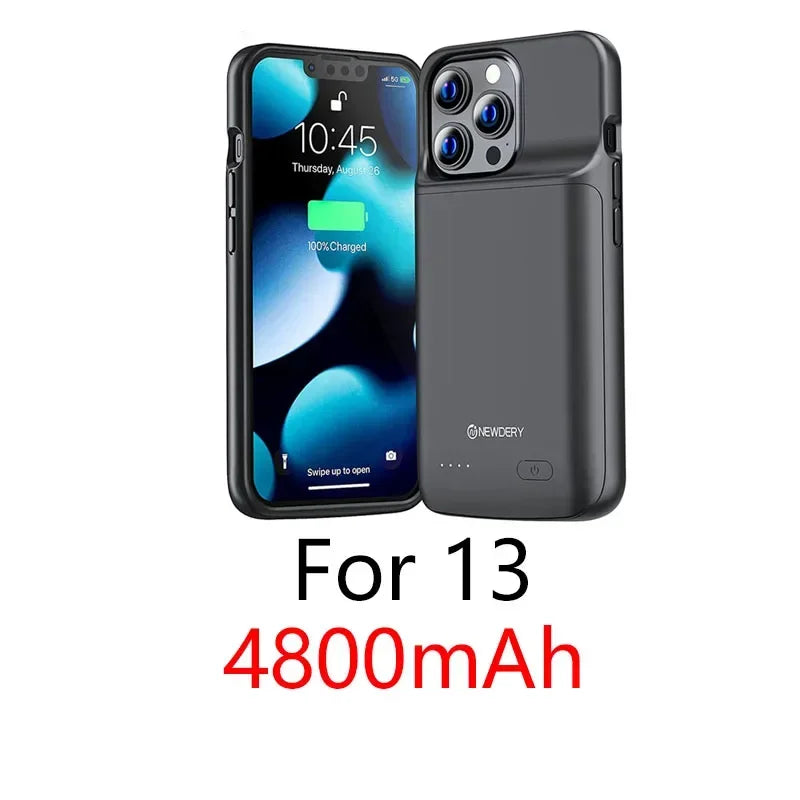 NEWDERY 4800mAh Battery Charger Case for iPhone 12 13 14 15 Pro Max/12mini/13mini Power Case Portable Charging Power Bank Cover
