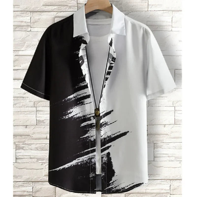 Beach Party Graphic Hawaiian Shirt For Men Color Gradient 3D Printed Aloha Shirts Summer Loose Lapel Tops Short Sleeve Blouse