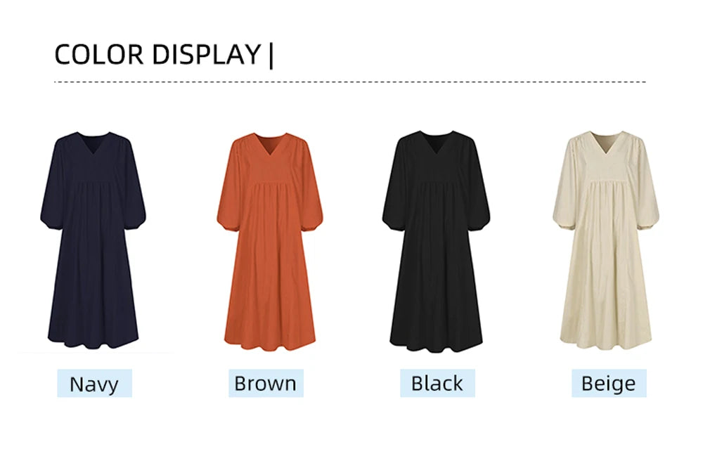 Plus Size  Spring/Fall New Arrival  Women's Cotton-Linen Blend Loose-Fit Bell-Sleeve Dress  Casual, Elegant for Everyday Wear