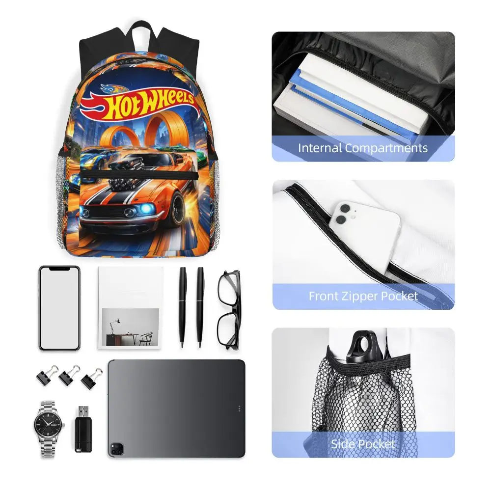 Hot Wheels Race Student Backpack School Bag Hiking Travel Daypack for Men Women Bookbag Shoulder Bags