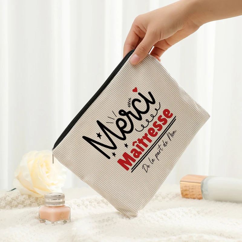 Personalized Floral Maitresse Appreciation Cosmetic Bag Custom Name Toiletry Case Gift for Educators End of School Year Present