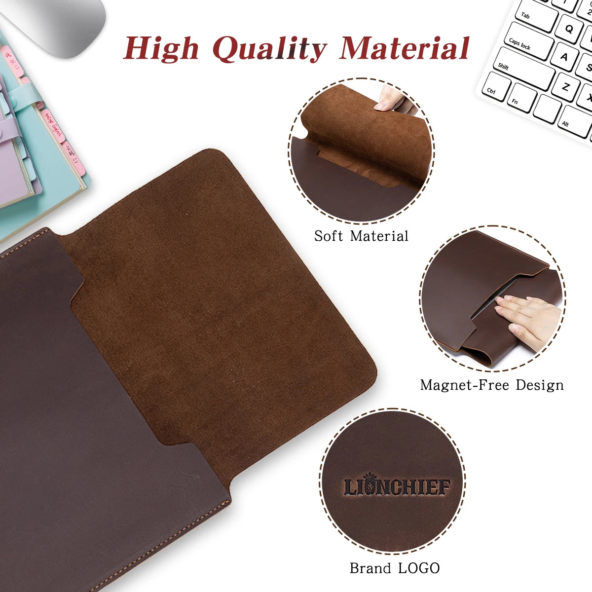 Laptop Sleeve Genuine Leather Slim Tablet Protective Cover for 15/15.6 Inch MacBook Air/Pro