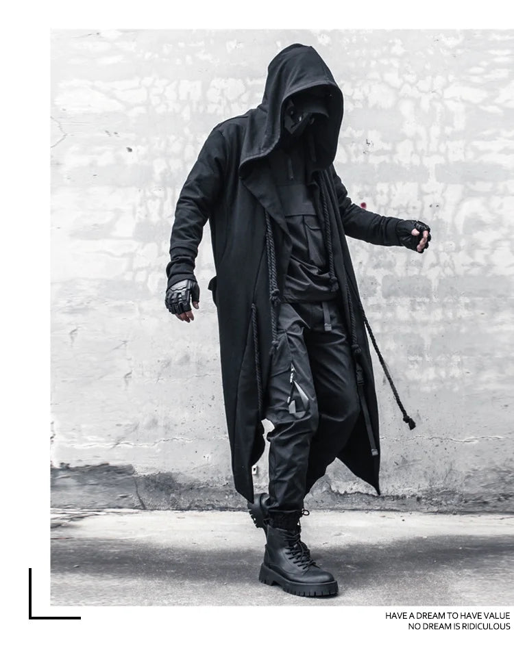 ARENS Men's Tide Spring Autumn Darkwear Warrior Large Size Windbreaker Gothic Style Long Coat Punk Cloak Hooded Wizard