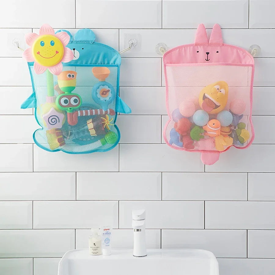 Baby Shower Bath Toys White Baby Kids Toy Storage Mesh with Strong Suction Cups Toy Bag Net Bathroom Organizer for Kids Toddlers