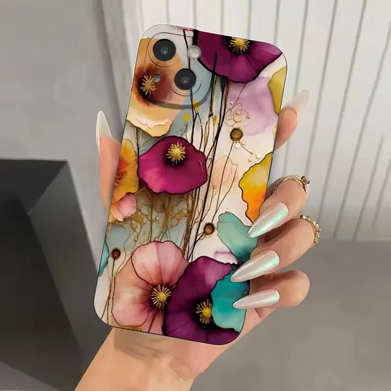 Vintage Floral Pattern Soft TPU Phone Case For IPhone 16 Pro Max 18 17 Air 16E 15 14 13 11 12 Mini XS X XR 7 8 Plus Matte Cover