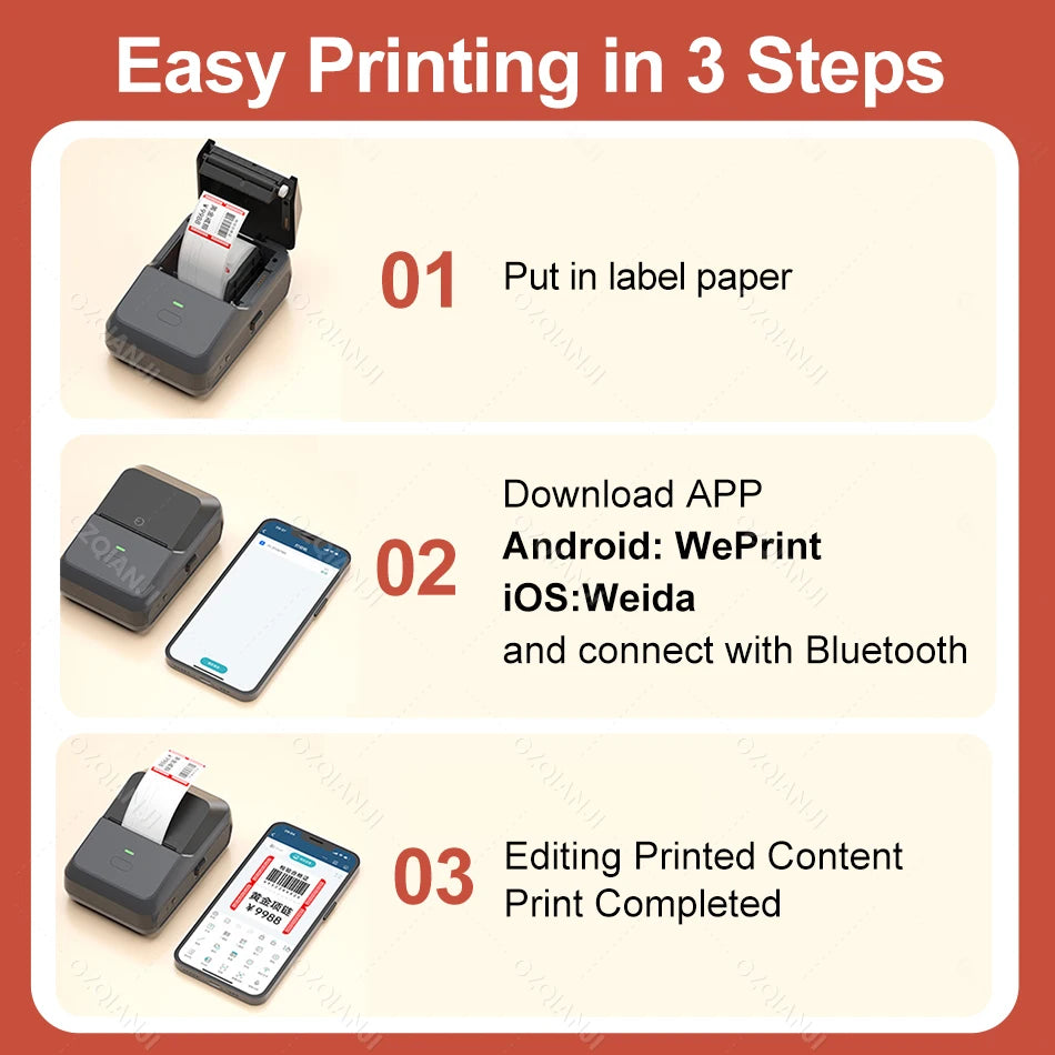 20-50mm Mini Thermal Label Printer 2 inch Barcode Sticker Normal Self-adhesive Paper Printing Pocket Labeling Machine Wireless