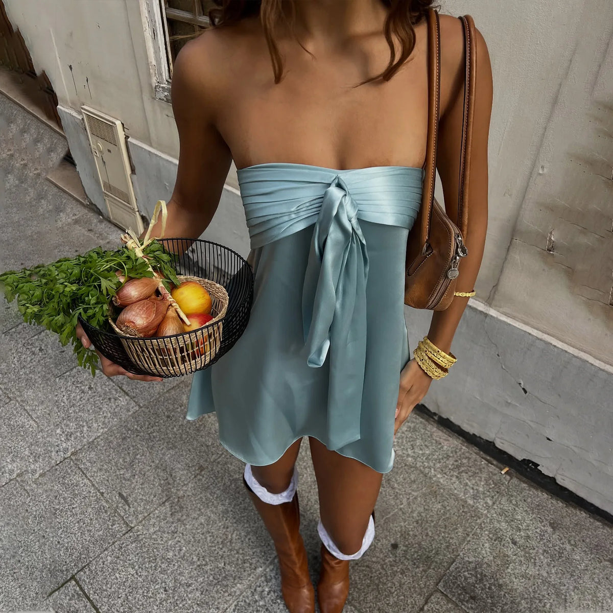 Tornova Stain Strapless Mini Dress For Women Sexy Sleeveless Hot Girl Lace Up Dress Streetwear Fashion 2026 New Summer Dress Y2K